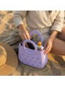 Mini EVA Beach Bag for Women - Cute Waterproof Rubber Tote Handbag for Vacation, Pool & Shower - Washable Mini Handbag for Sunscreen, Phone & Keys (Purple)(8 Inch) 
